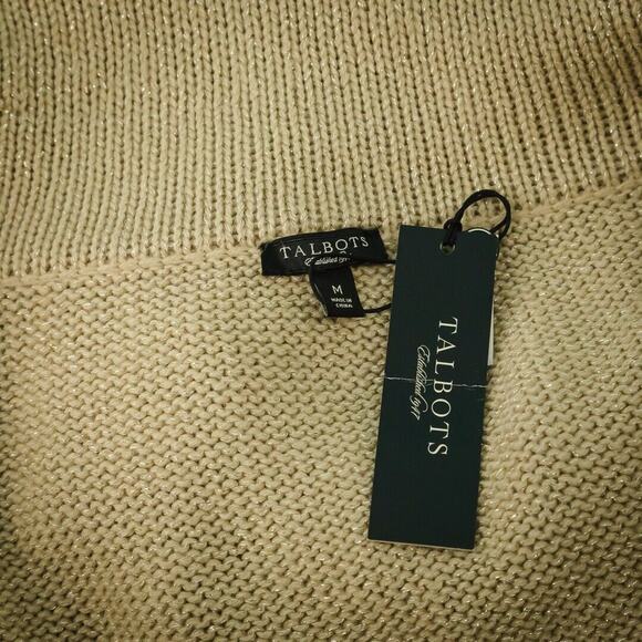 Talbots Size Medium M Tan Beige Large Collar Metallic Belted Cardigan Sweater - Picture 3 of 6